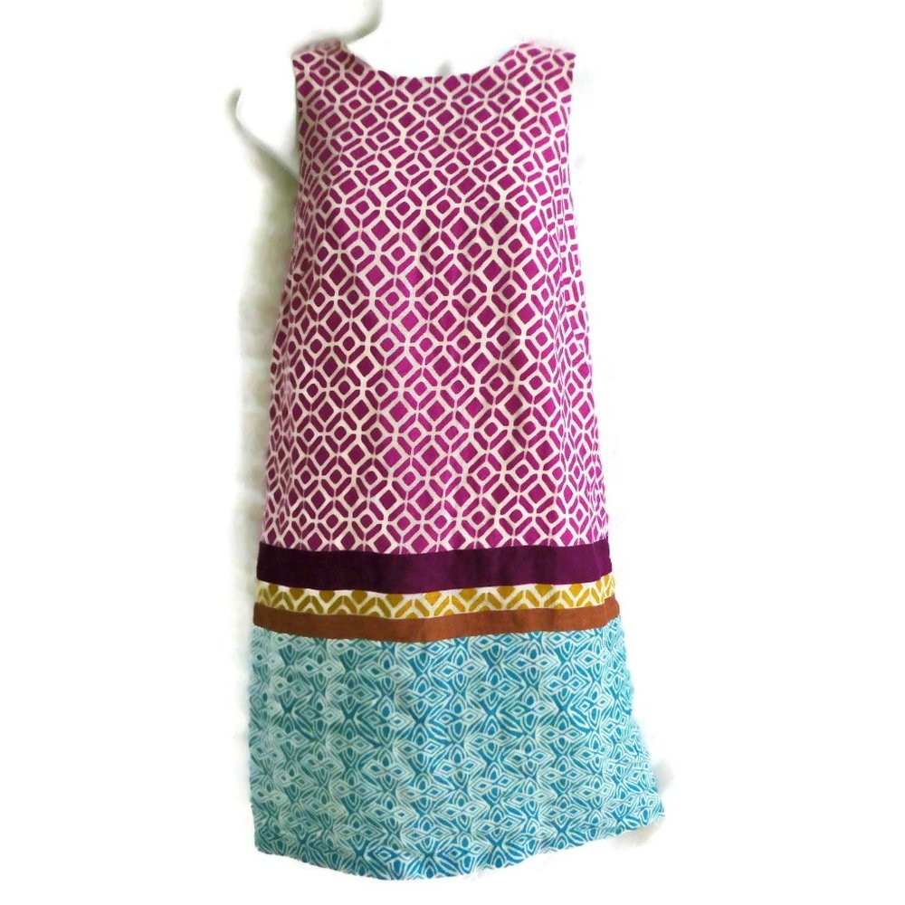 LOFT Dress Pure LiNeN Shift Cotton Lining Geo Exposed Back Zipper Border India 0